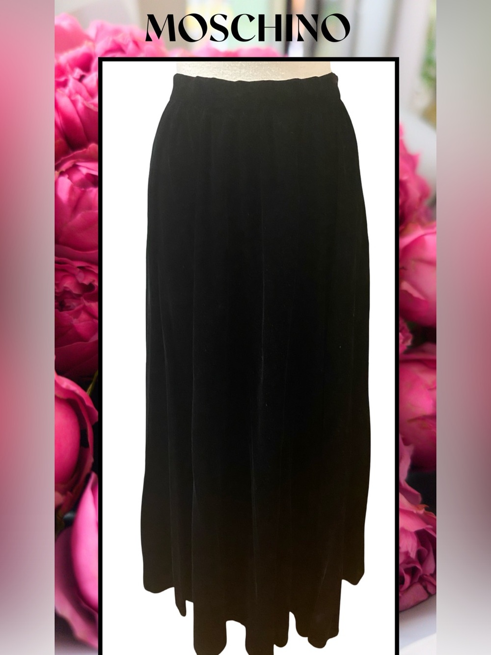 MOSCHINO Couture Black Velvet Long Skirt Sz 42/8 Vintage New